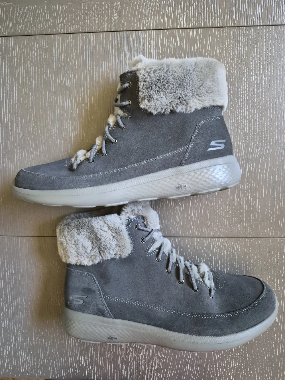 Skechers Winter Chill Gray Suede Faux-Fur Lined Lace-Up Winter Boots